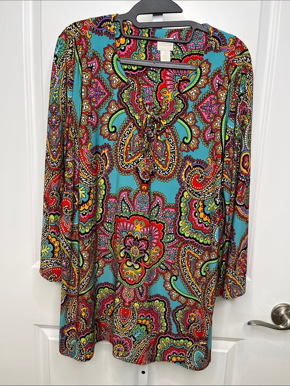 Chico's Turquoise Multi-Color Paisley Long Sleeve Tunic 3-XL-16